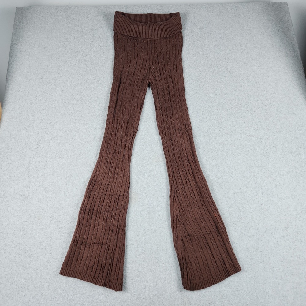 Urban Weekend Pants Womens Medium Brown Cable Knitted Flared Leg High Waisted